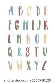 Letters font colors set poster. English alphabet from capital letters of eclectic shapes. Modern font hand drawn type.