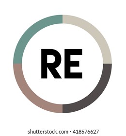 RE letters, four colors in abstract background logo, design identity in circle, alphabet letter