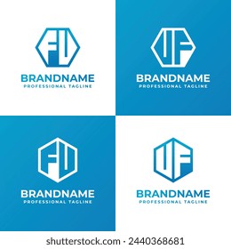 Letters FU or FV and UF or VF Hexagon Logo Set, suitable for business with FU, FV, UF, or VF initials