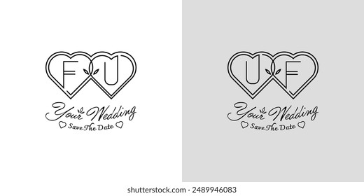 Letters FU and UF Wedding Love Logo, for couples with F and U initials