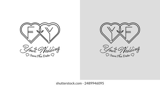 Letters FY and YF Wedding Love Logo, for couples with F and Y initials