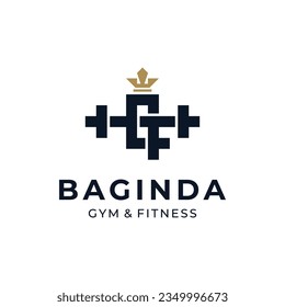 letters G and F with barbell and crown for gym and fitness logo