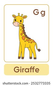 A letra G é para girafa. Animal Flashcard printable aprender letras Alfabeto abc Inglês para crianças educação e atividade de jogo. Planilhas de jardim de infância e pré-escola imprimíveis para crianças.