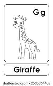 A letra G é para girafa. Páginas de coloração de girafa. Animal Flashcard printable aprender letras Alfabeto para a educação das crianças e atividade de jogo. Planilhas de jardim de infância e pré-escola imprimíveis para crianças.