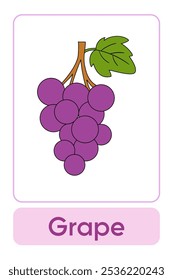 A letra G é para Uva. Fruta Flashcard impresso aprender letras alfabeto inglês para a educação infantil e atividade de jogo. Planilhas de jardim de infância e pré-escola imprimíveis para crianças.