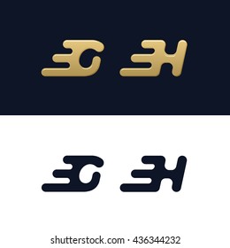 Letters G H logo template. Fast speed round stripes design element vector illustration. Corporate branding identity