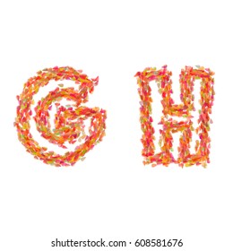 The letters G, H made of autumn leaves.