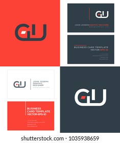 Letters G U, G & U joint logo icon with business card vector template.