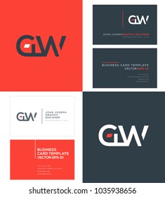 Letters G W, G & W joint logo icon with business card vector template.