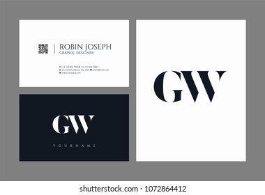 Letters G W, G & W joint logo icon with business card vector template.
