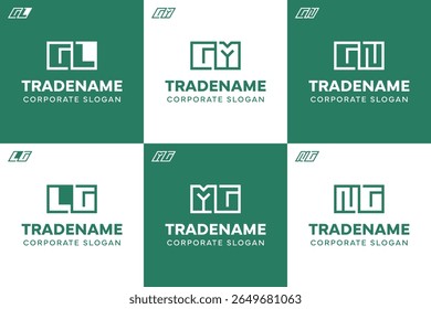 Letras GL GM MG GN NG Quadrado e Conjunto de Logotipos Dinâmicos