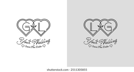 Letras GL y LG Boda Love Logo, para parejas con iniciales L y G