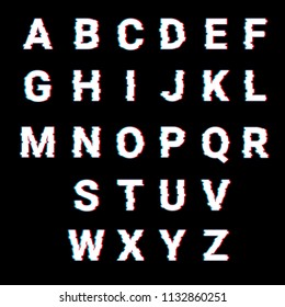 Letters with glitch effect. Distorted glitch font. Lettering typeface