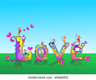 Letters with gnomes. Vector illustration.