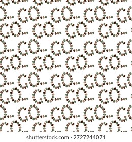 Buchstaben GO und Ellipse aus mehrfarbigen Kaffeebohnen Nahtloses Muster Minimalistisches Flachdesign Fond. Isolierte Vektorgrafik Kaffee Thematische oder Motivationskarten Hintergrund Banner, Broschüren, Etiketten