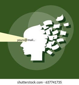 Letters go out of head. Vector illustration.