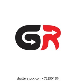 letters gr with arrow design logo vector