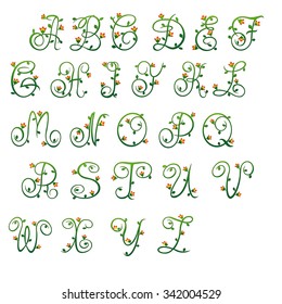 Letters green and red buds 