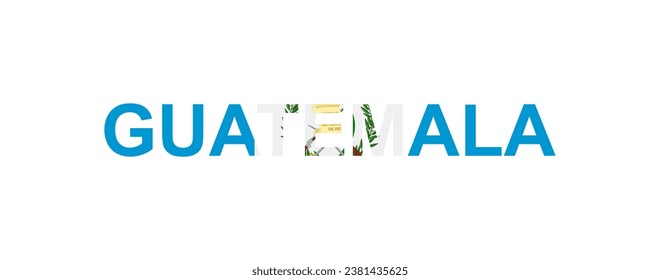 Letters Guatemala in the style of the country flag. Guatemala word in national flag style. Vector illustration.