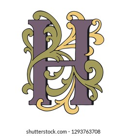 Letters H Drop Caps. Vector hand-drawing letter. Fabulous ornament 