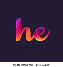 Letters H E, H & E 3D logo, multi colour gradient letters icon vector template.
