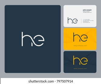 Letters H E, H&E joint logo icon with business card vector template.
