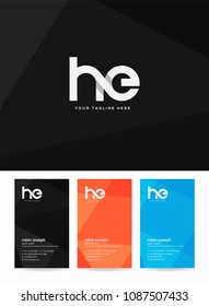 Letters H E logo, emblem or icon with business card vector template.