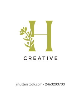 letras H con flores y hojas. Ilustración vectorial para la boda, tarjetas de felicitación, invitaciones, diseño de la Plantilla del icono de la belleza