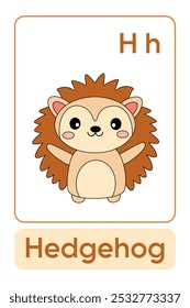 Letras H é para Hedgehog. Animal Flashcard printable aprender letras Alfabeto abc Inglês para crianças educação e atividade de jogo. Planilhas de jardim de infância e pré-escola imprimíveis para crianças.