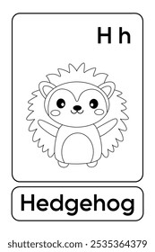 Letras H é para Hedgehog. Páginas de coloração de ouriço. Animal Flashcard printable aprender letras Alfabeto para a educação das crianças e atividade de jogo. Planilhas de jardim de infância e pré-escola imprimíveis para crianças.