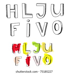 Letters H, L, J, U, F, I, V, O