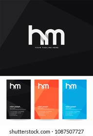 Letters H M logo, emblem or icon with business card vector template.
