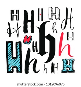 Letters H Set. Different styles. Hand-drawn illustration