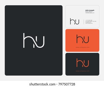 Letters H U, H&U joint logo icon with business card vector template.
