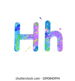 Letras H en mayúscula y minúscula con efecto de manchas líquidas de pintura en color azul, verde, rosa, aisladas en fondo blanco. Elemento de decoración para el diseño de un volante, cartel, portada, título. Vector
