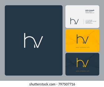 Letters H V, H&V joint logo icon with business card vector template.
