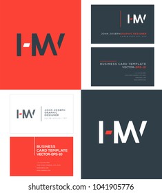 Letters H W, H & W joint logo icon with business card vector template.
