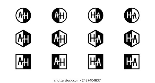 Letters HA and AH Positive and Negative Logo Set, suitable for any business