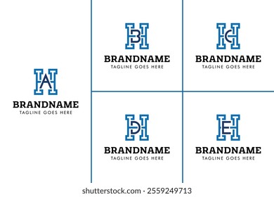 Letters HA HB HC HD HE Monogram Logo Set, for HA AH HB BH HC CH HD DH HE EH Initials