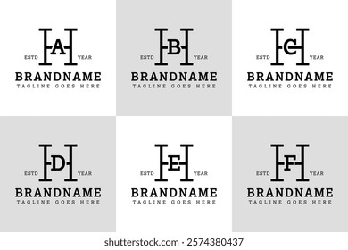 Letters HA HB HC HD HE HF Monogram Serif Logo, for business with AH BH CH DH EH FH initials