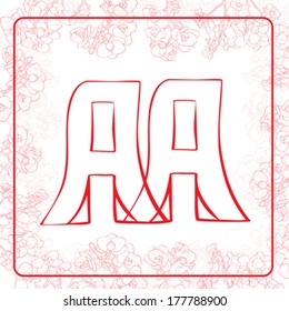 A and A letters, hand drawn illustration of a monogram surrounded by a floral frame with orchids