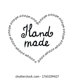 Letras hechas a mano en forma de corazón aisladas en fondo blanco. Pegatina, insignia, logotipo para productos caseros. Ilustración vectorial de elementos dibujados a mano.