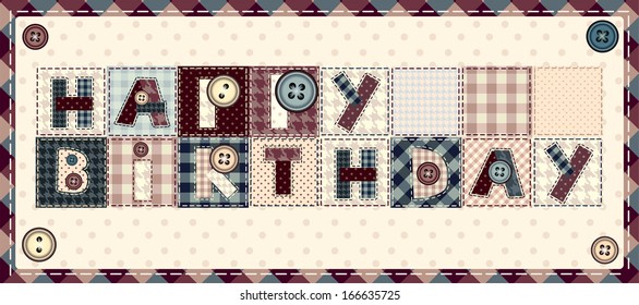 Letters "happy birthday" in patchwork style