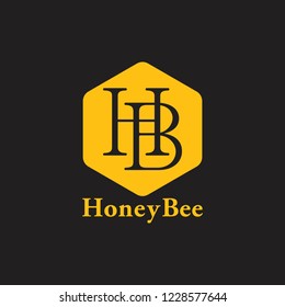 letters hb hexagonal honey bee logo vector