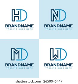 Letras HD ND MD WD Monogram Logo Set, para DH DN DM DW iniciales