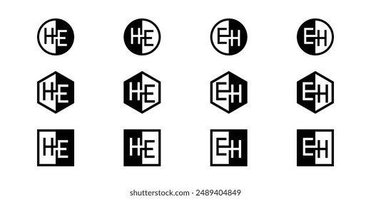 Letters HE and EH Positive and Negative Logo Set, suitable for any business