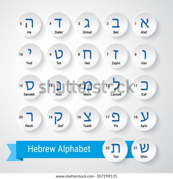 ヘブライ語のアルファベットと 英語とシーケンス番号の名前 グレーと白のボタンの背景 ベクターイラスト のベクター画像素材 ロイヤリティフリー