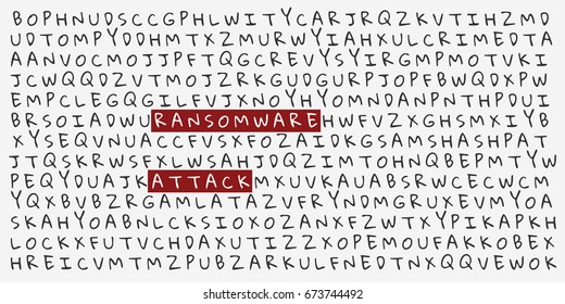 Letters with highlighted words RANSOMWARE ATTACK. Vector Illustration. Eps10.