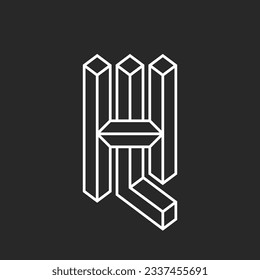 Letters HL or LH initials logo hipster monogram. 3d isometric frame shape from thin lines. Combination two letters H and L together typography design logotype in minimal style.