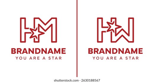 Letters HM or HW Star Monogram Logo, representing success, freedom and premium